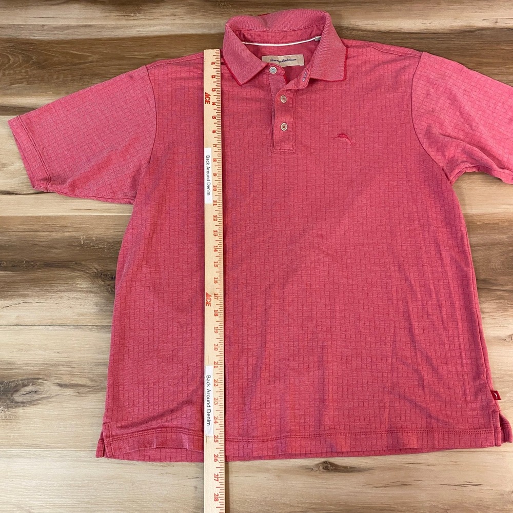 Tommy Bahama Mens Pink Textured Short Sleeve Polo Shirt Medium - Picture 7 of 12